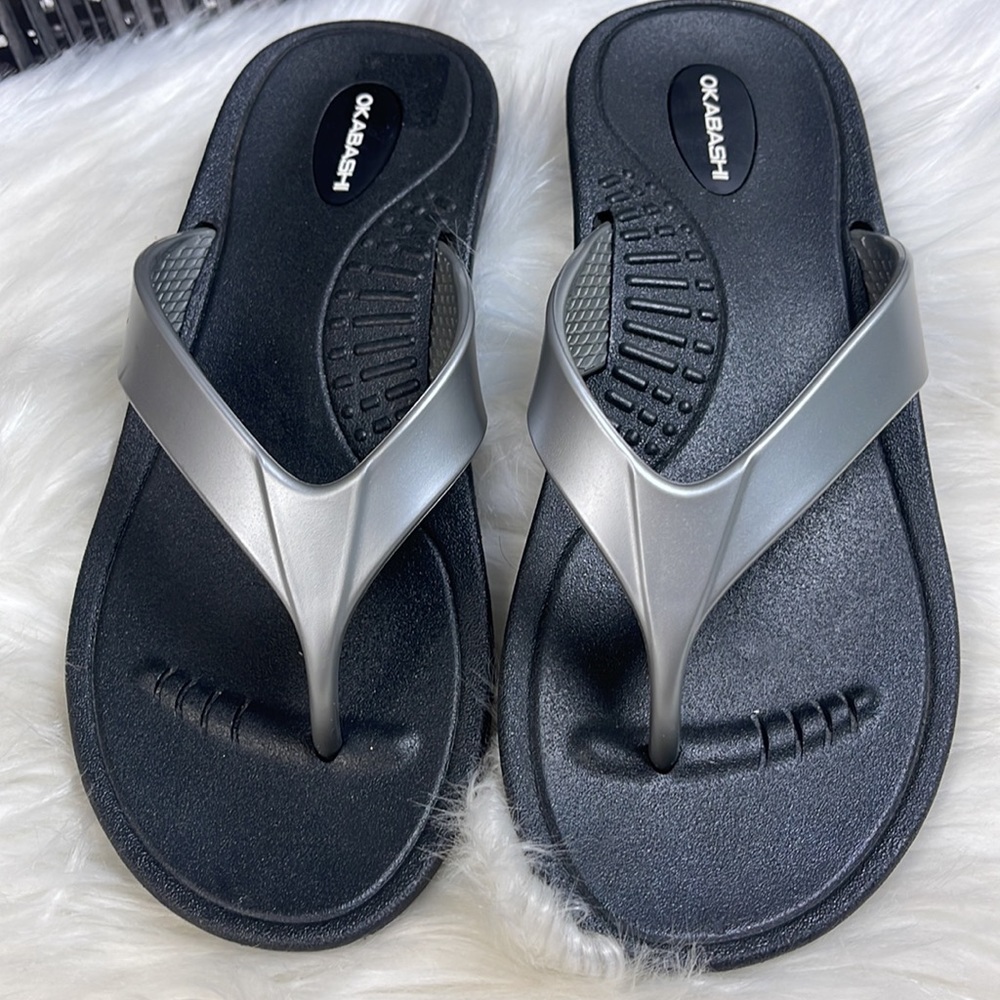 Okabashi Sandals women gray black medium size to 7 - Picture 2 of 7
